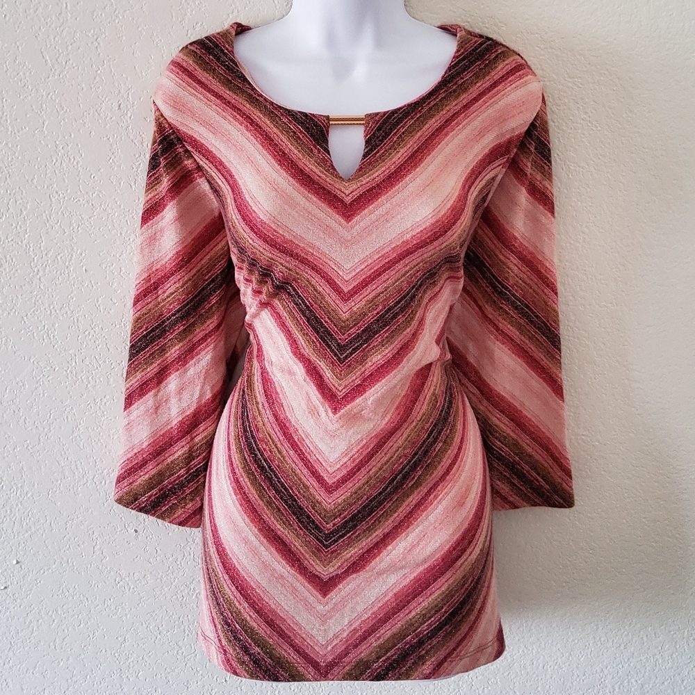 JM Collection Blouse, Pink Stripes, Metallic Threa